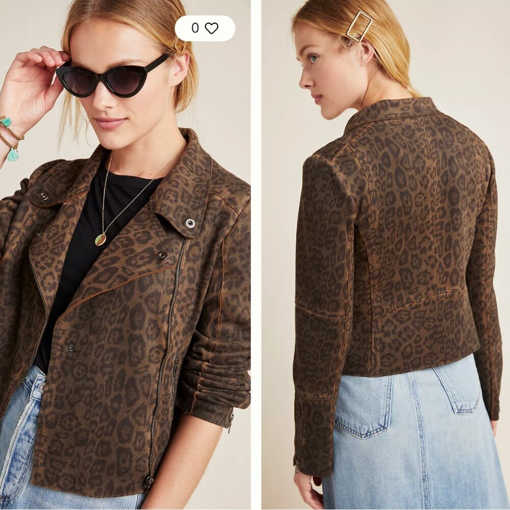 Anthropologie Marrakech Marni Leopard Moto jacket leopard Print faux Suede L NWT